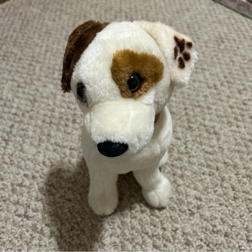 Adorable White and Brown Stuffed Dog Toy